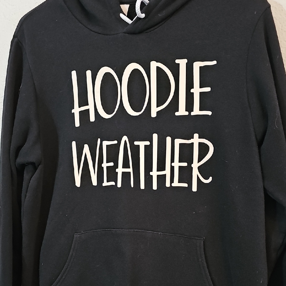 Bella Canvas "Hoodie Weather" Black Sweatershirt, Womens Medium - Picture 2 of 4